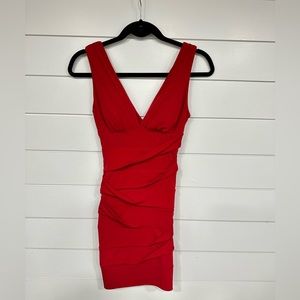 Ruched back red mini cocktail dress